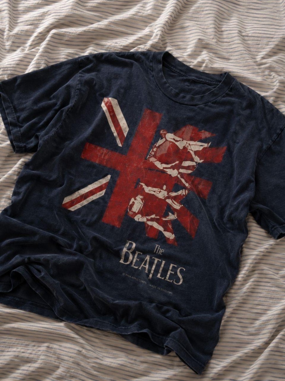 Gildan Navy Beatles Graphic Tee with Red and White Union Jack